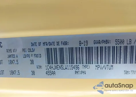 2020 Jeep Wrangler Unlimited Sahara z USA, uszkodzony, nr VIN 1C4HJXEN5LW115496